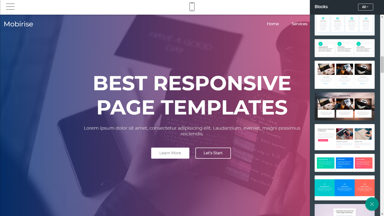 mobile page templates